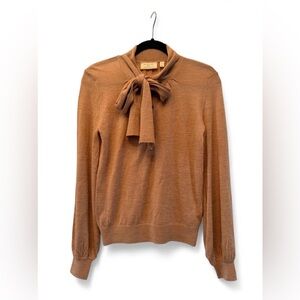 Moulinette Soeurs Anthropologie Camel Tie-Neck Long Sleeve Sweater-Size XS